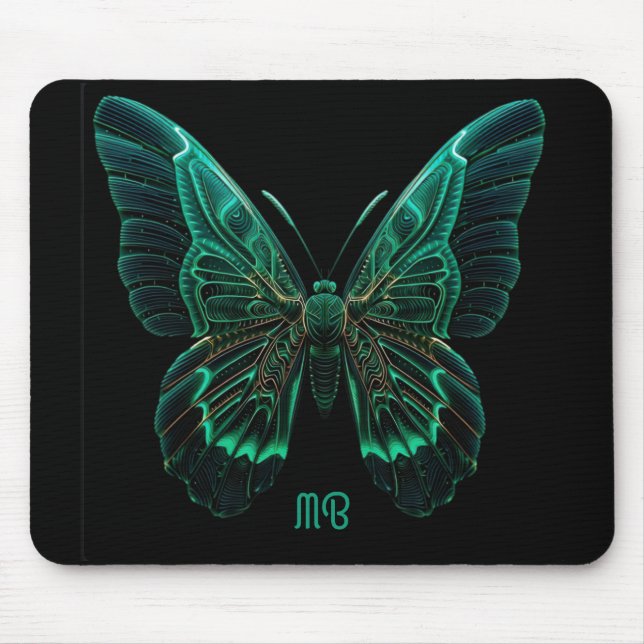 Tapis De Souris Art de papillon luminescent vert néon (Devant)