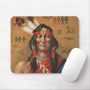 Tapis De Souris Art de portrait d'un chef amérindien vintage