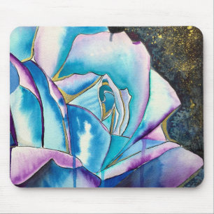 Tapis De Souris Art de rose aquarelle gothique violet bleu