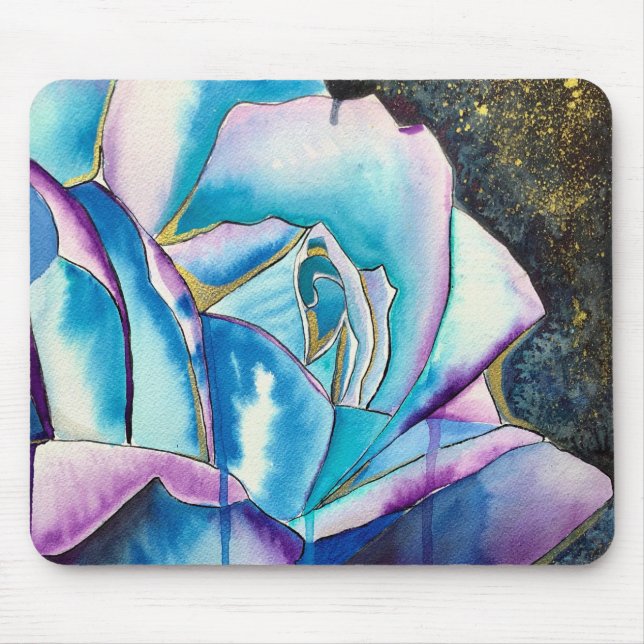 Tapis De Souris Art de rose aquarelle gothique violet bleu (Devant)