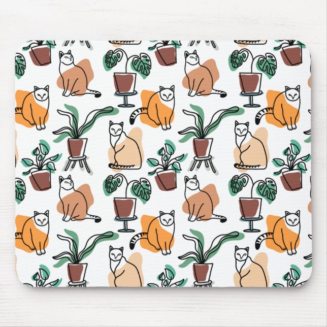 Tapis De Souris Art de trait dessin chats et fleurs (Devant)
