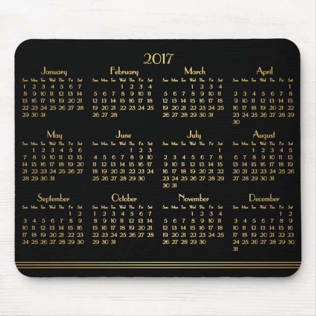 Tapis De Souris Art Déco Black Gold Calendrier Annuel 2017 Mousepa (Devant)