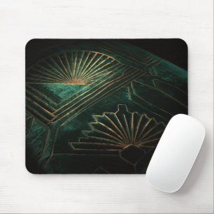 Tapis De Souris Art Déco de luxe vert émeraude et laiton