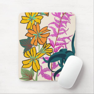 Tapis De Souris Art Déco Fleur de Magenta et d'Orange Vibrants