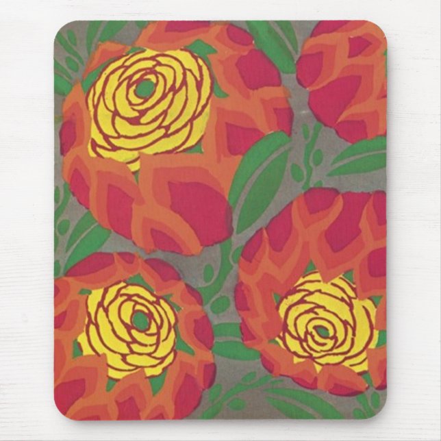 Tapis De Souris Art Déco Grosse Fleurs Rouges Mousepad (Devant)