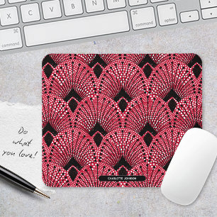 Tapis De Souris Art Déco Rouge Noir Blanc Classique Peacock Motif