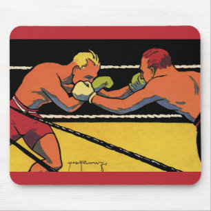 Tapis De Souris Art Déco vintage de boxe sportive, Boxeurs se frap