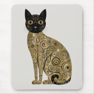 Tapis De Souris Art décoratif de chat noir dans le style de Gustav