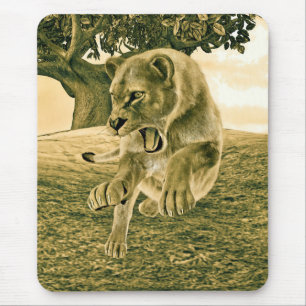 Tapis De Souris Art dramatique de la lionne de safari faunique