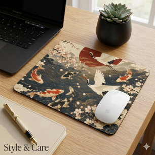 Tapis De Souris Art élégant personnalisé de carpes koï et grues ja