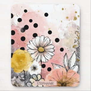 Tapis De Souris Art floral à points watercolor vintage