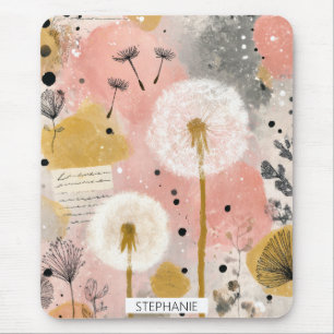 Tapis De Souris Art floral abstrait de pissenlit à l'aquarelle