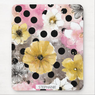 Tapis De Souris Art floral aquarelle vintage à pois (2)