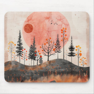 Tapis De Souris Art folklorique de forêt automnale en cuivre et te