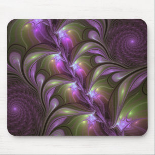 Tapis De Souris Art fractal abstrait coloré violet pourpre kaki