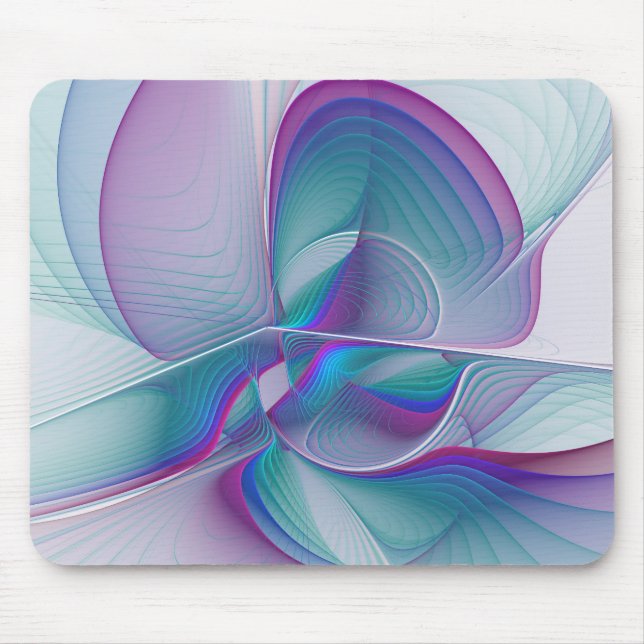 Tapis De Souris Art Fractal Abstrait rose bleu turquoise (Devant)