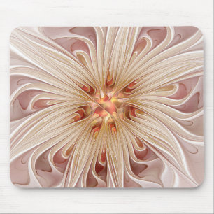 Tapis De Souris Art fractal de fleurs pastel moderne abstrait pêch