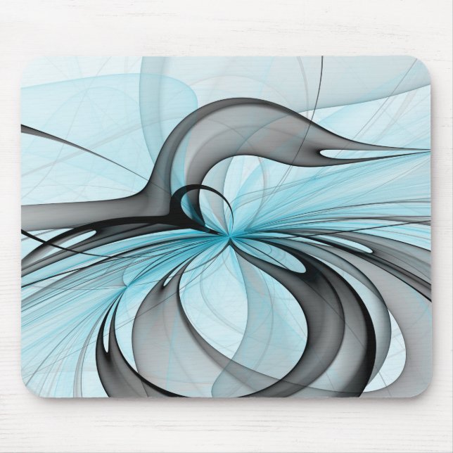 Tapis De Souris Art fractal moderne gris anthracite abstrait bleu (Devant)