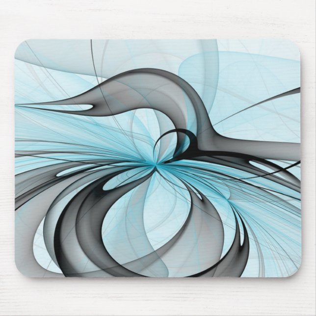 Tapis De Souris Art fractal moderne gris anthracite abstrait bleu (Devant)