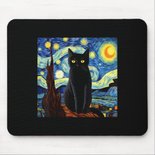 Tapis De Souris Art Funny Black Cat Peinture Artiste Van Gogh Star
