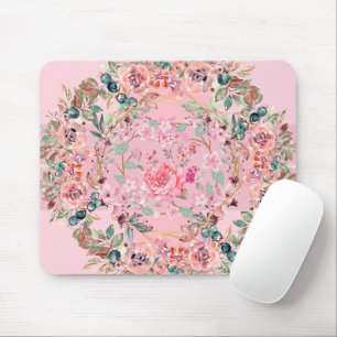 Tapis De Souris Art Graphique Floral, Couronne Florale Rose