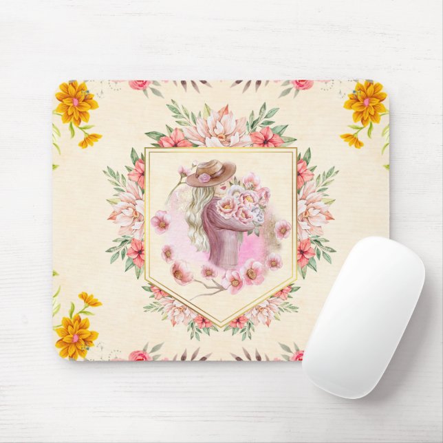 Tapis De Souris Art Graphique Floral, Dame Du Printemps (Avec souris)