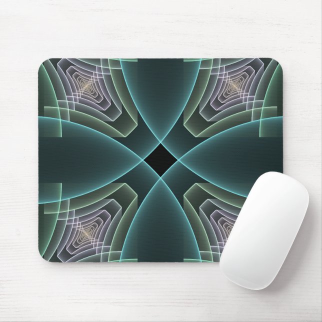 Tapis De Souris Art graphique géométrique fractal sarcelle moderne (Avec souris)