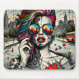 Tapis De Souris Art Grunge   Femme Abstraite Fracturée
