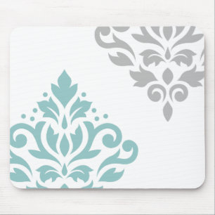 Tapis De Souris Art I de damassé de rouleau turquoise et gris sur