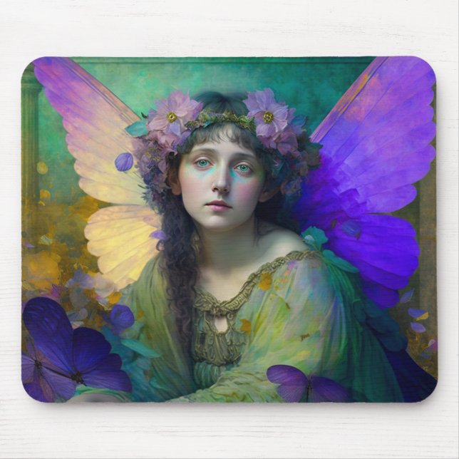 Tapis De Souris Art Imaginaire Fée Vert Violet (Devant)