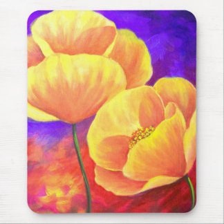 Tapis De Souris Art jaune de peinture de fleur de pavot