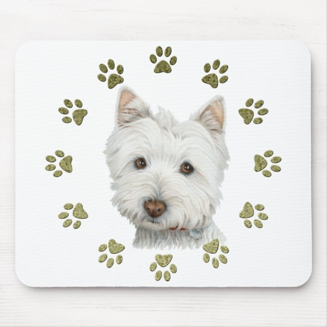 Tapis De Souris Art mignon et pattes de chien de Westie (Devant)