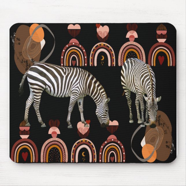 Tapis De Souris Art moderne Boho Bohemian Animaux Rainbows Zebras (Devant)