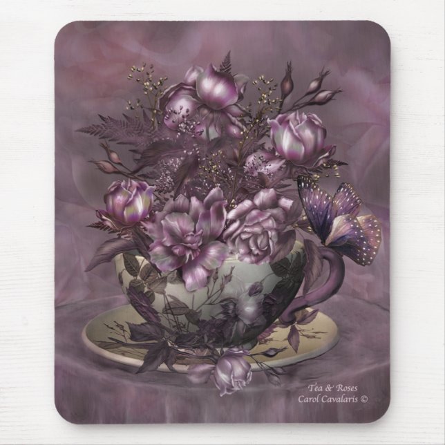 Tapis De Souris Art Mousepad de thé et de roses (Devant)