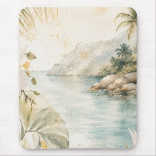 Tapis De Souris Art mural aquarelle tropical luxueux côtier