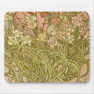 Tapis De Souris Art Nouveau Alfonse Mucha fleurs d'oeillets floral