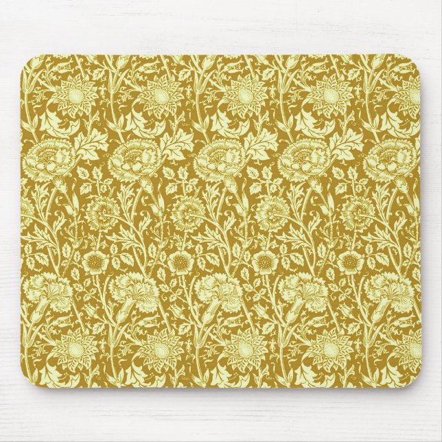 Tapis De Souris Art Nouveau Carnation Damas, moutarde et jaune (Devant)
