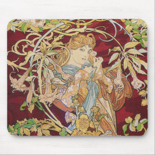 Tapis De Souris Art Nouveau de Mucha : Femme avec la marguerite