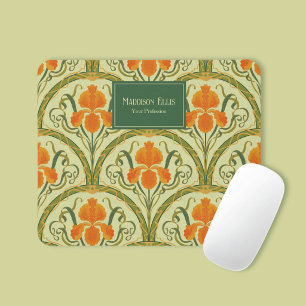 Tapis De Souris Art Nouveau Floral Vert Entreprise Féminine