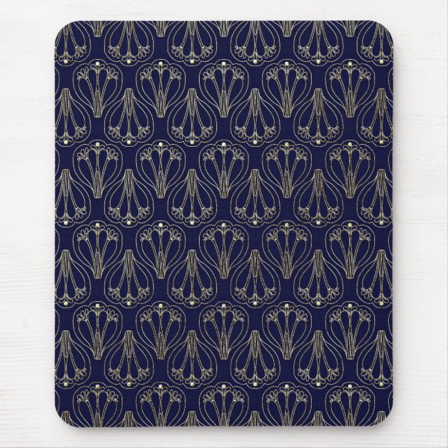 Tapis De Souris Art Nouveau Marine Bleu et or (Devant)