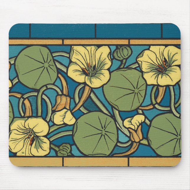 Tapis De Souris Art Nouveau Nasturtium Bleu Or floral Verneuil (Devant)