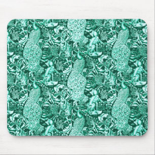 Tapis De Souris Art Nouveau Peacock Print, Turquoise and Aqua