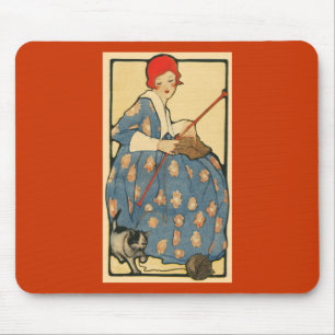 Tapis De Souris Art Nouveau - tricot de fille avec son chat