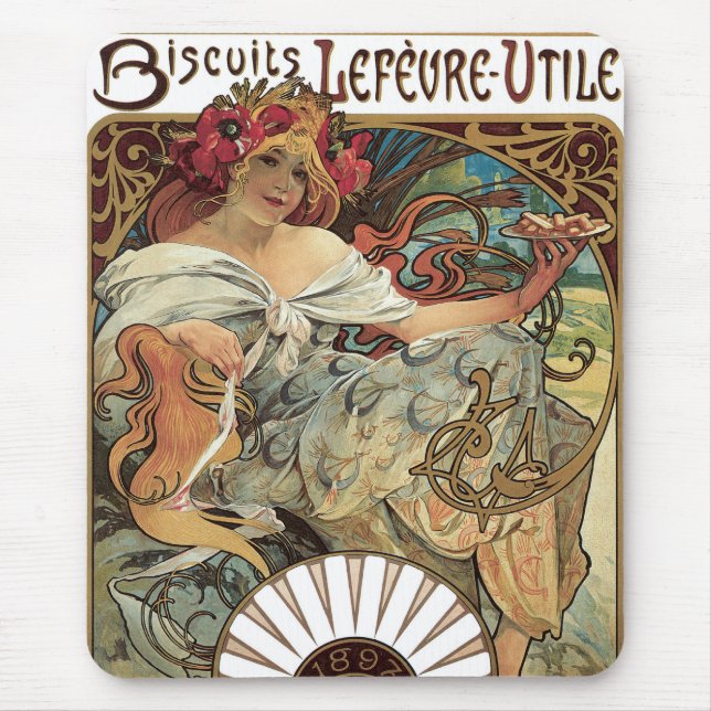 Tapis De Souris Art nouveau victorien vintage par Alphonse Mucha (Devant)