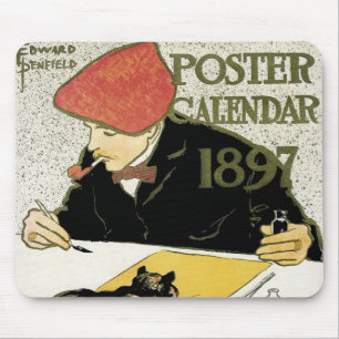 Tapis De Souris Art Nouveau vintage, artiste peignant avec un chat