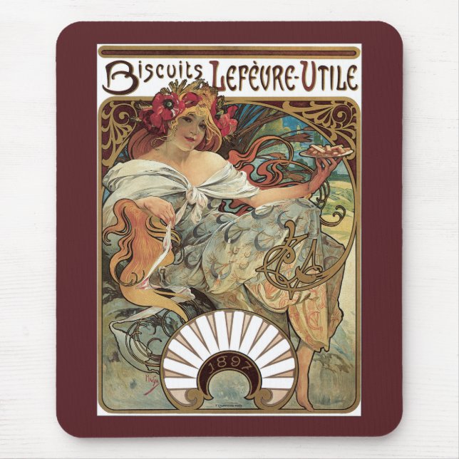 Tapis De Souris Art Nouveau vintage, Biscuits d'Alphonse Mucha (Devant)