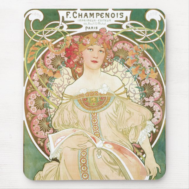 Tapis De Souris Art Nouveau vintage, Champenois par Alphonse Mucha (Devant)