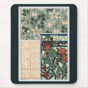 Tapis De Souris Art Nouveau vintage, fleurs d'Aquilegia Columbine