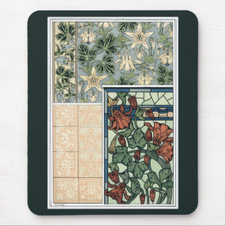 Tapis De Souris Art Nouveau vintage, fleurs d'Aquilegia Columbine