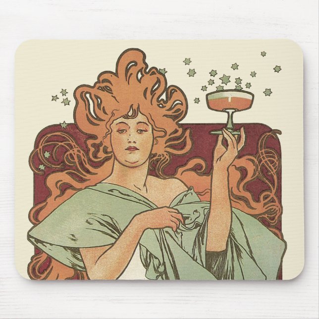 Tapis De Souris Art Nouveau vintage par Mucha, Champagne Party (Devant)